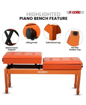 Duet Piano Bench 3.5 Inch Padded Cushioned Stool Wooden Heavy Duty Musician Chair w Storage