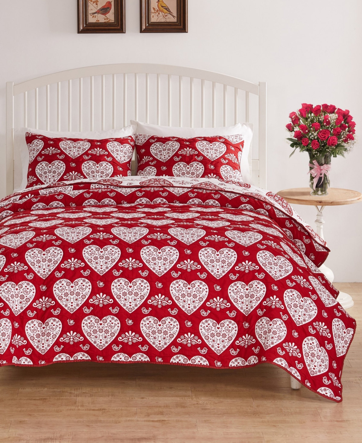 Greenland Home Fashions Lovebirds Woven Matelasse 2-pc. Coverlet Set, Twin In Red