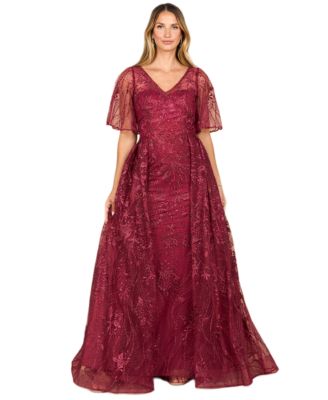 Women's Overskirt Lace Fitted V-Neck Gown with Cape Sleeves