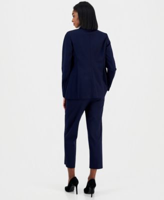 Bar Iii Womens Compression Notch Collar Single Button Blazer Scoop Neck Camisole Compression Tie Front Capri In Blue