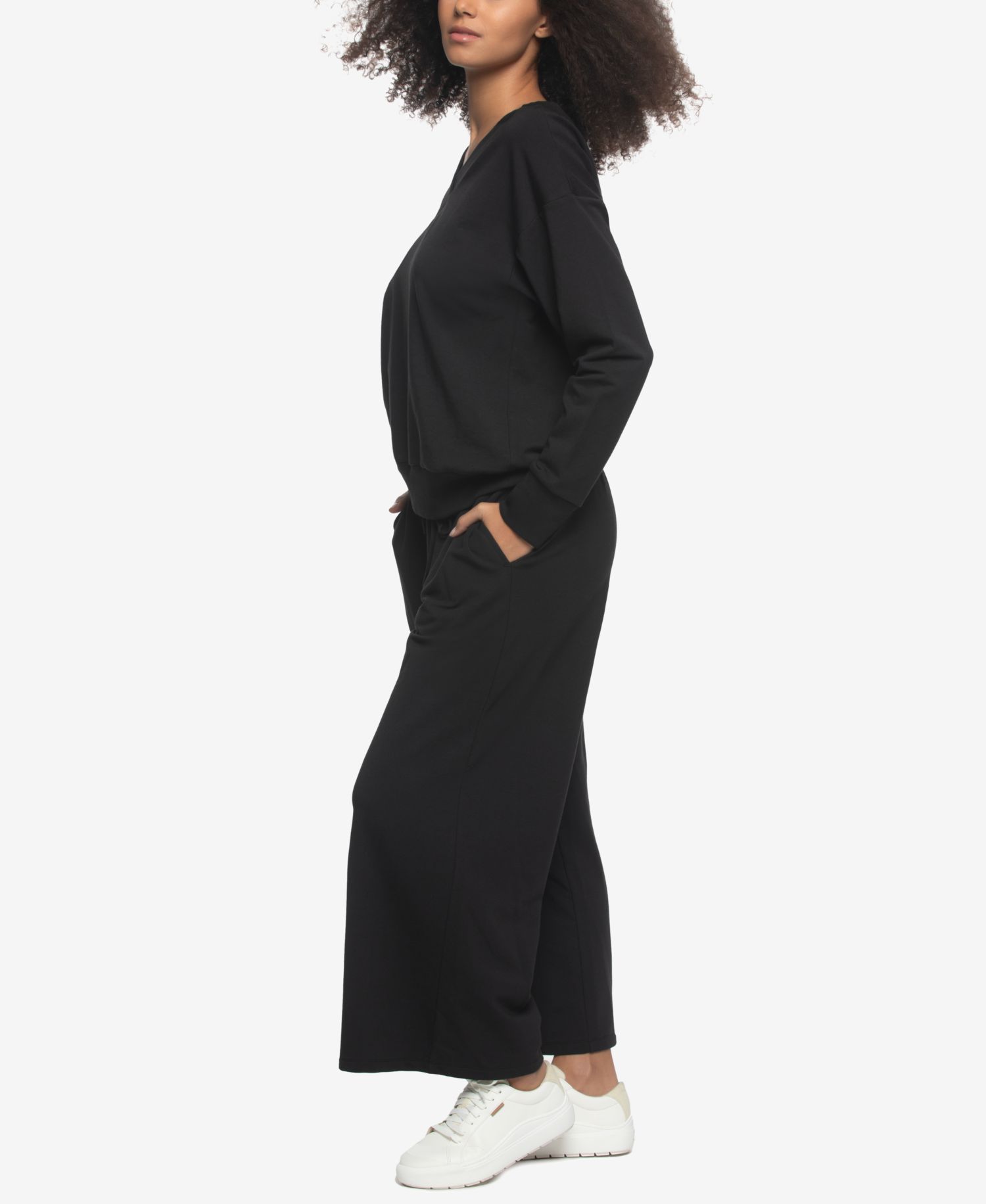 Women's Regular Kimora French Terry V-Neck Sweatshirt with Wide Leg Pants