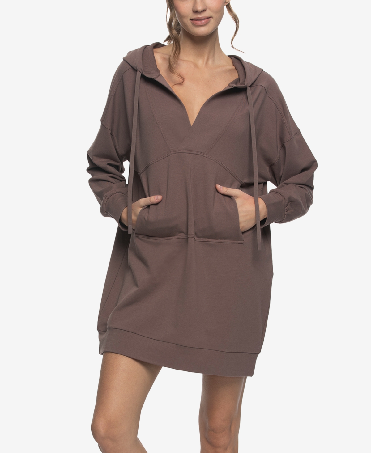 Felina Kimora Long Sleeve Sweatshirt Lounge Dress In Brown