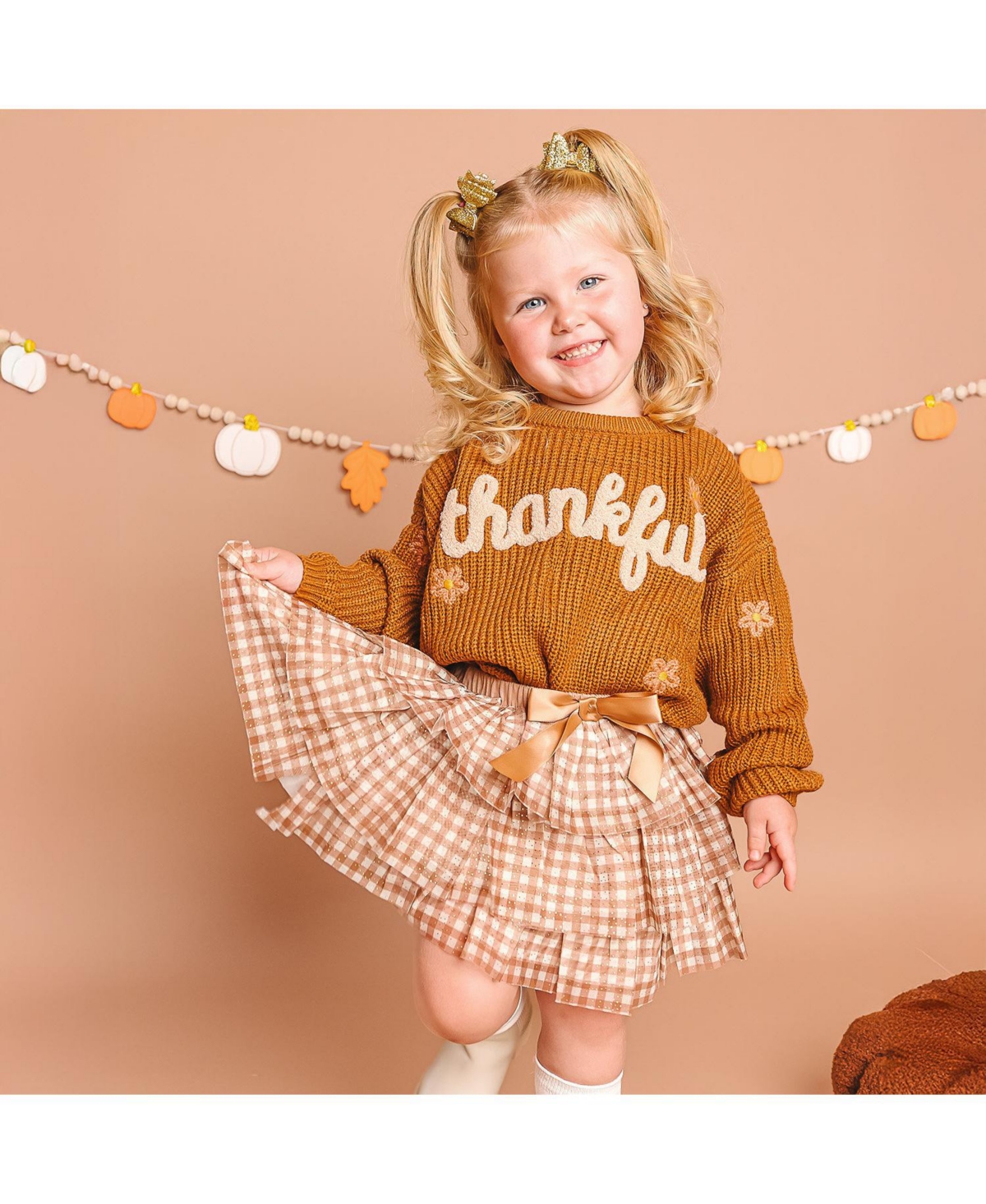 Sweet Wink Toddler Girls Thankful Thanksgiving Knit Sweater