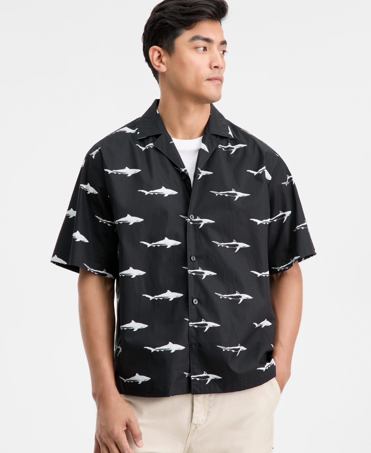 Hugo by Boss Men's Eligino Relaxed-Fit Shark Print Short-Sleeve Shirt