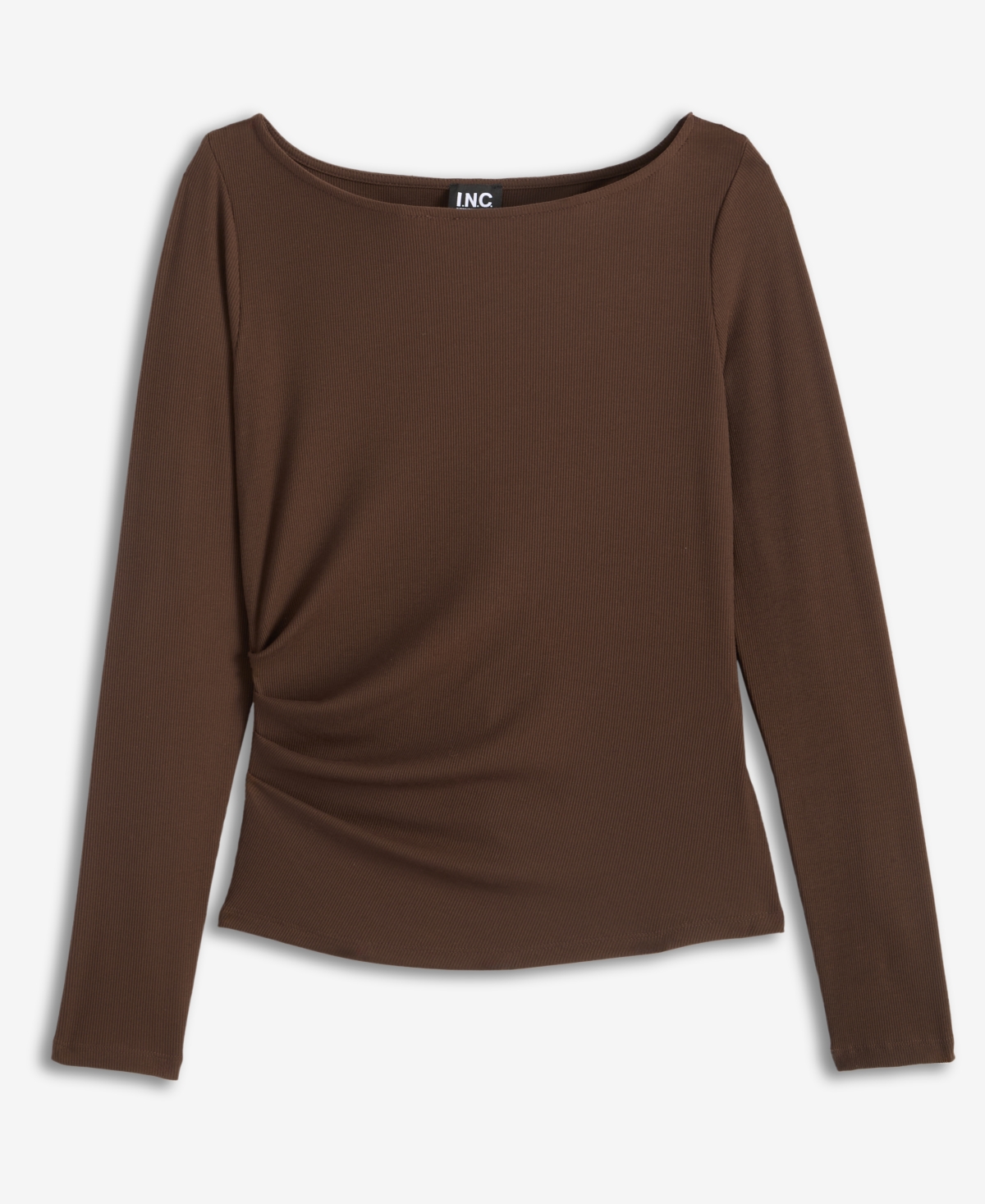 Inc International Concepts Petite Rib-knit Asymmetric Top, Macy's Exclusive In Brown
