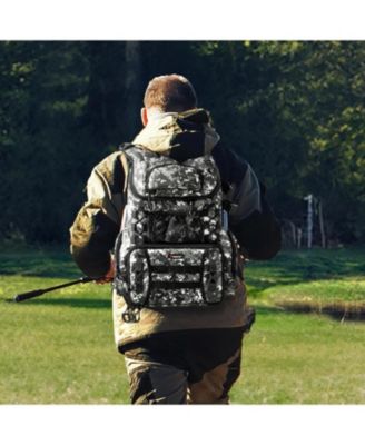 Fishing Tackle Backpack with Rod Holders & 4 Tackle Boxes, Outdoor Fishing Bag with Waterproof Rain Cover