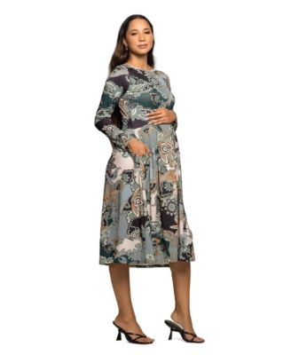 Women's Maternity Long Sleeve Midi Dress
