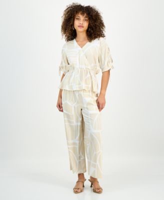 Petite Printed Surplice Peplum Top, Macy's Exclusive