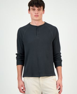 Sun + Stone - Men's Thermal Waffle-Knit Henley Shirt