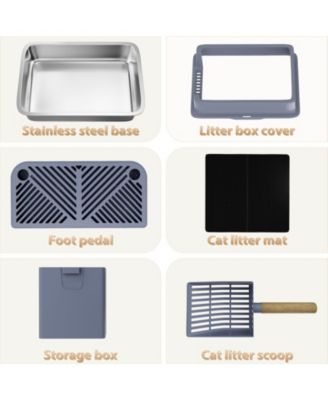 Stainless Steel Cat Litter Box with Lid, Extra Large Metal Kitty Litter Box with Scoop (2 pack)