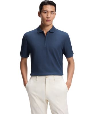 Men's Zip Placket Structured-Cotton Polo Shirt