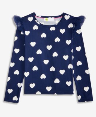 Girls 5-20 Long-Sleeve Heart-Print Ruffled Top, Macy's Exclusive