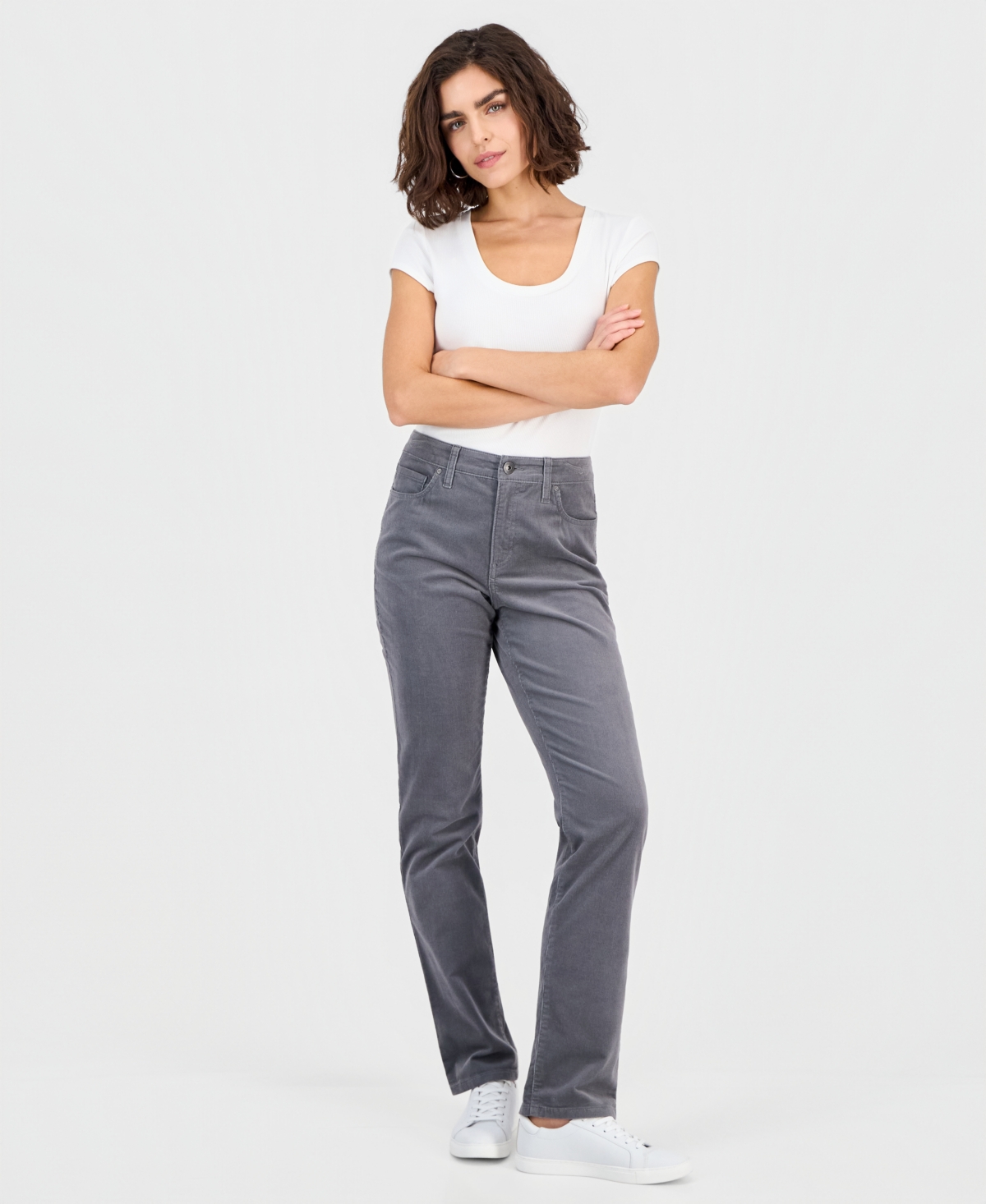 Style & Co Women's High-rise Straight Corduroy Jeans, Macy's Exclusive In Gray