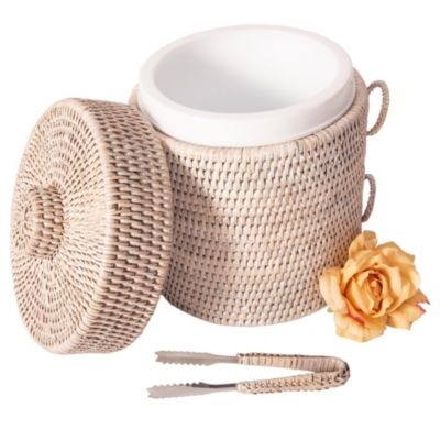 Artifacts Trading Company Rattan Ice Bucket with Tongs