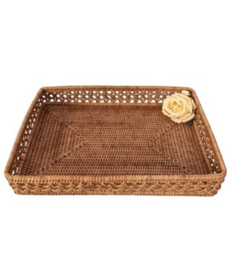 Artifacts Trading Company Rattan Seca Design Rectangular Tray with Glass Insert