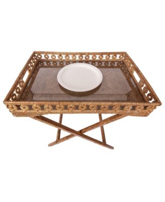Inna Design Butler Tray with Wooden Legs & Glass Insert