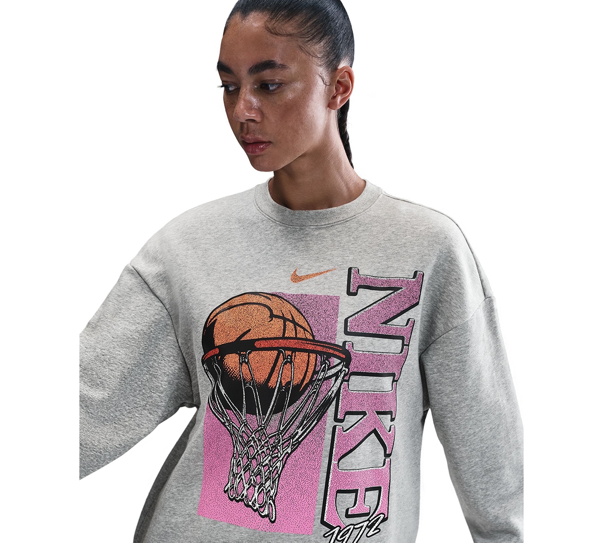 Nike Women's Fleece Loose Fit Crew Neck T-shirt In Gray