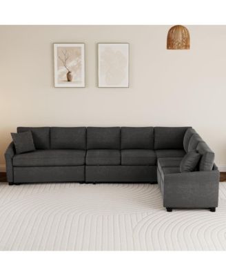 124.8'' L-Shaped Pull Out Sleeper Sofa Bed with USB Ports & Power Outlets, Convertible Sectional Couch for Living Room