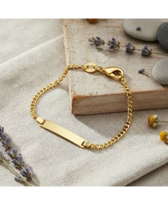 Gold Plated Brass Tiny Identification Tag ID Bracelet Lightweight Small Wrists 5 Inch