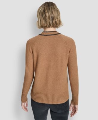 Women's Long Sleeve Tipped V-Neck Cardigan Sweater