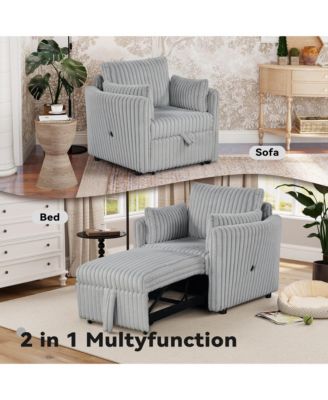  1 Pc  Fabric Upholstered, USB-A & USB-C Ports, Pillows  Pullout Sleeper, Space-Saving Design  Convertible Sofa Bed Chair