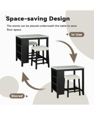 3-Piece Bar Table and Chairs Set Lvory Tall Dining Table with USB and Upholstered Bar Stool for Living Room Kitchen