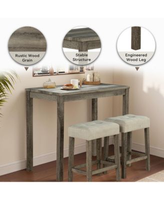 3-Piece Bar Table and Chairs Set Tall Dining Table with Upholstered Bar Stool for Living Room Kitchen