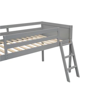 Twin Size Wood Low Loft Bed with Ladder, ladder can be placed on the left or right