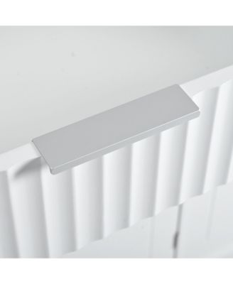 Fluted Kitchen Island with Trash Can Cabinet, Power Outlet, 3 Drawers, Open Racks, Fits 10 Gallon Bin, Wheels