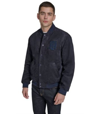 Men's Faux Suede Varsity Bomber with Patches
