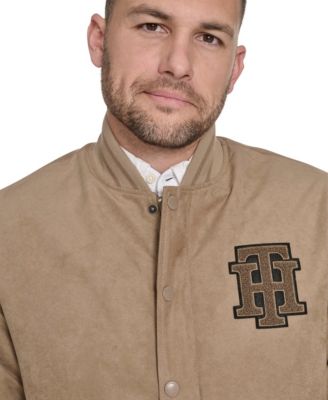 Men's Faux Suede Varsity Bomber with Patches