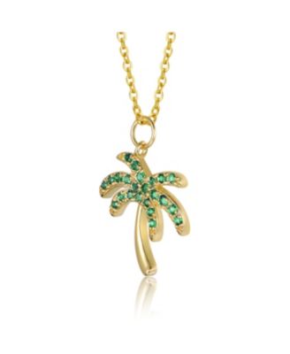 14K Gold Plated with Green Cubic Zirconia Palm Shaped Drop Necklace