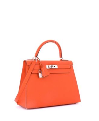 Kelly 28 Handbag Orange Epsom with Palladium Hardware