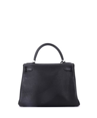 Kelly 28 Handbag Black Togo with Palladium Hardware