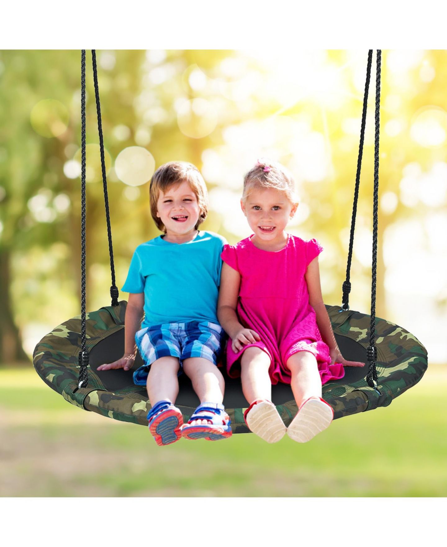 Детская игрушка HONGGE 40 Inch Flying Saucer Tree Swing with Adjustable Ropes, 700lb Capacity, Ages 3+, цвет: Зелёный — фото 3
