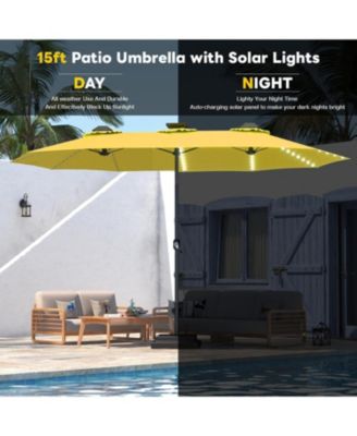15ft Patio Double-Sided Umbrella, 156 PCS Solar LED Light Outdoor Large Umbrella