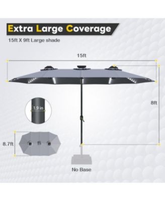 15ft Patio Double-Sided Umbrella, 156 PCS Solar LED Light Outdoor Large Umbrella