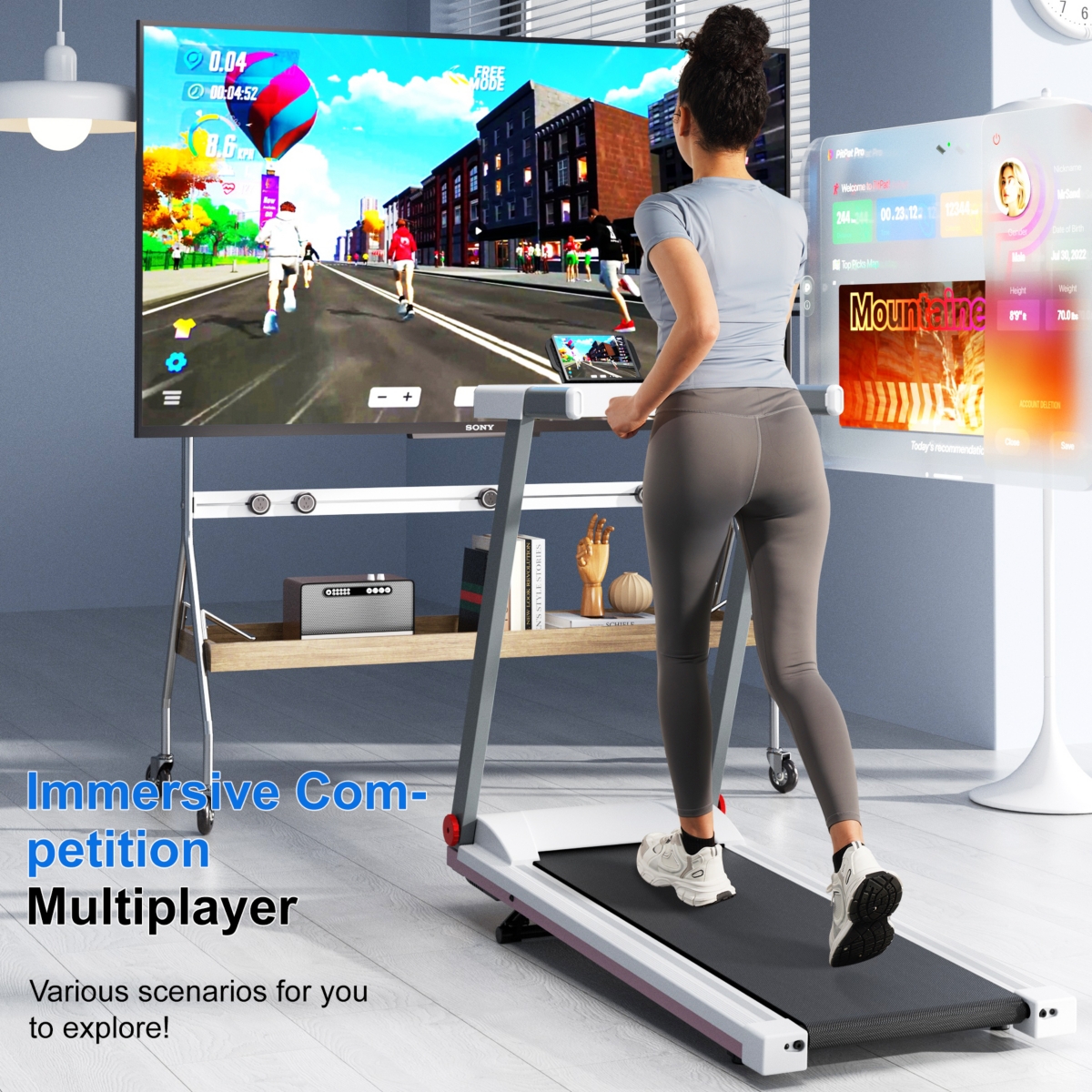 Superun Foldable Treadmill for Home: Features a 3.5 Hp motor, 5% incline, and 350 lbs capacity. Compact, app-controlled design ideal for space-saving