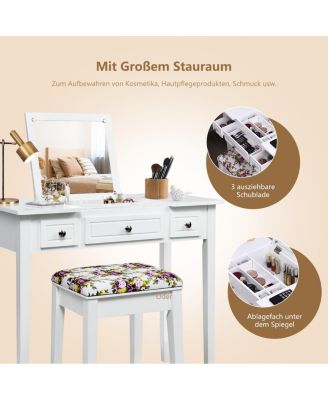 Vanity Dressing Table Set with Flip Top Mirror and 3 Drawers