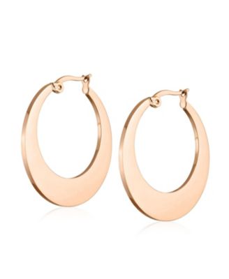 Set of 2 Flat Oval Hoop Huggie Earrings Black Rose Gold Plated Steel 1.25 Inch