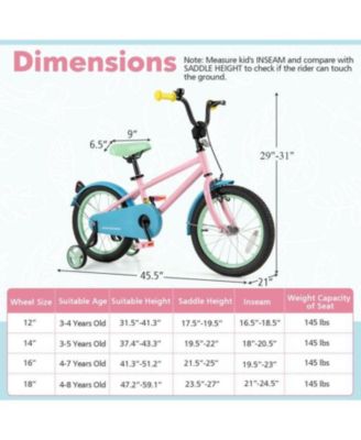 16 Inch Kids Bike with Adjustable Handlebar and Saddle, Pink