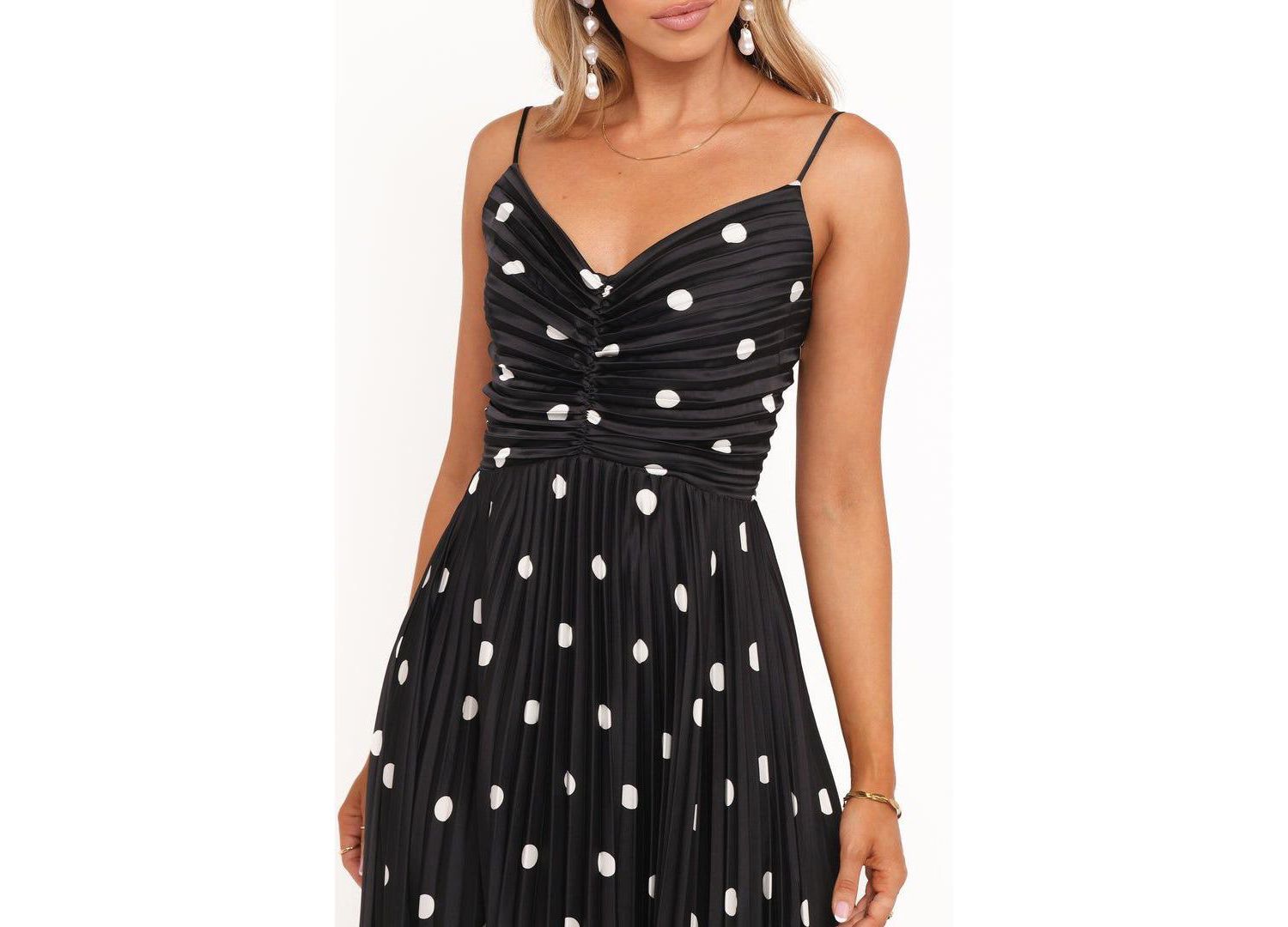 Women's Naira Pleated Maxi Dress - Black Polka Dot
