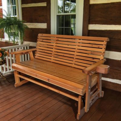 Patio Glider with Cup Holders, High Roll Back and Deep Contoured Seat, 3-Seater, Heavy Duty 800 Lb, 5 Feet (Brown, 3-Seater)