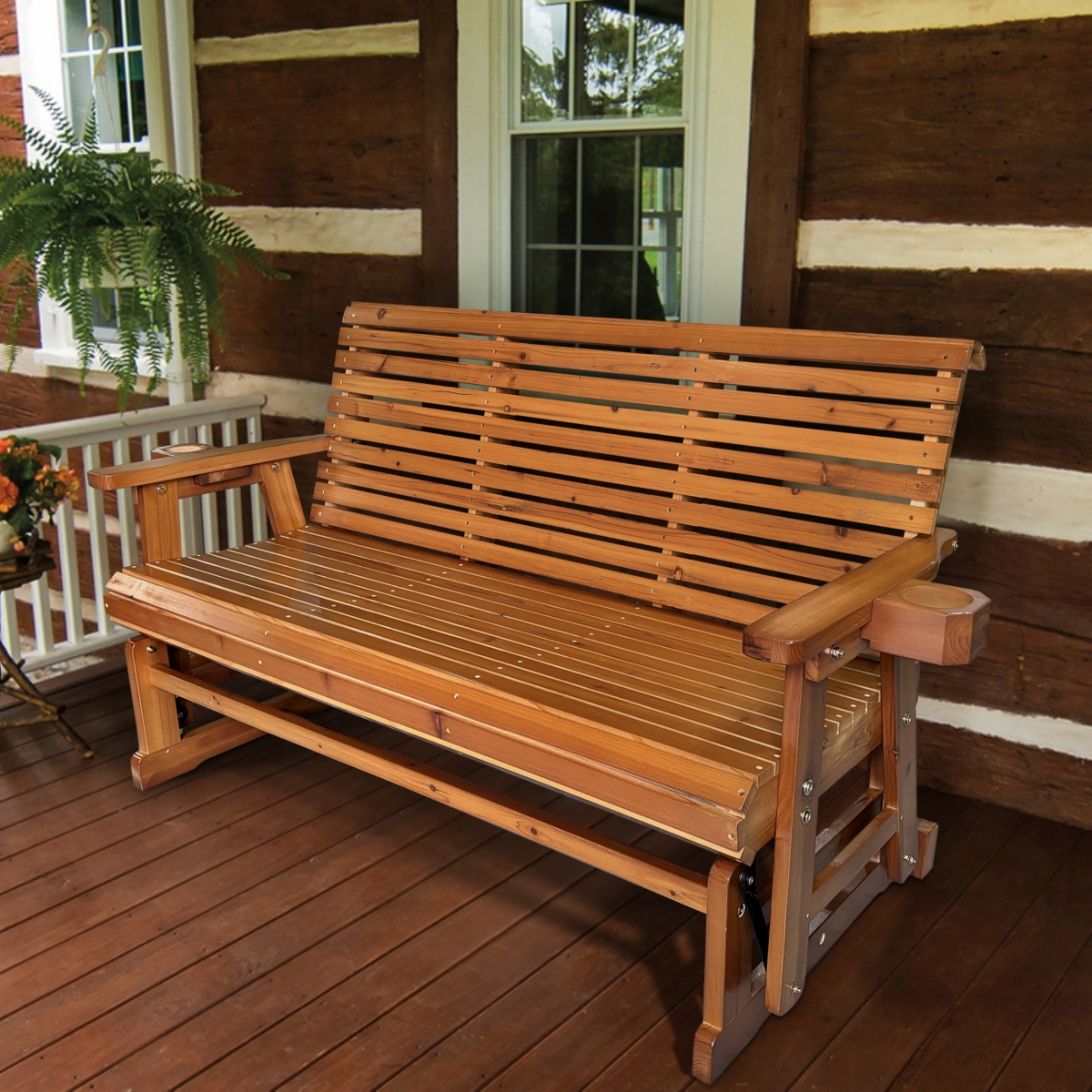 Mega Casa Patio Glider with Cup Holders, High Roll Back and Deep Contoured Seat, 3-Seater, Heavy Duty 800 Lb, 5 Feet (Brown, 3-Seater)