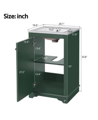 20-Inch Bathroom Vanity with Ceramic Sink, Freestanding Single Vanity, Soft-Close Door & Adjustable Shelf