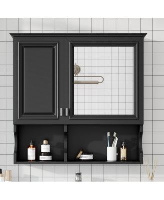 30'' Mirror Medicine Cabinet with Open Shelves, Doors & Adjustable Shelf for Bathroom Storage