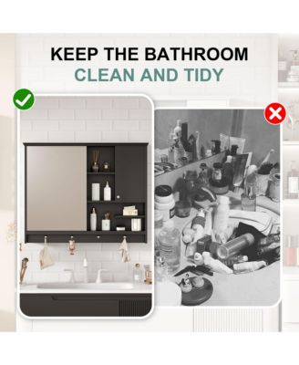 36'' Wall Mounted Medicine Cabinet with Mirror Door & Adjustable Shelf for Bathroom