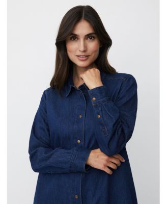 Women's Denim Long Sleeve Collared Long Shirt