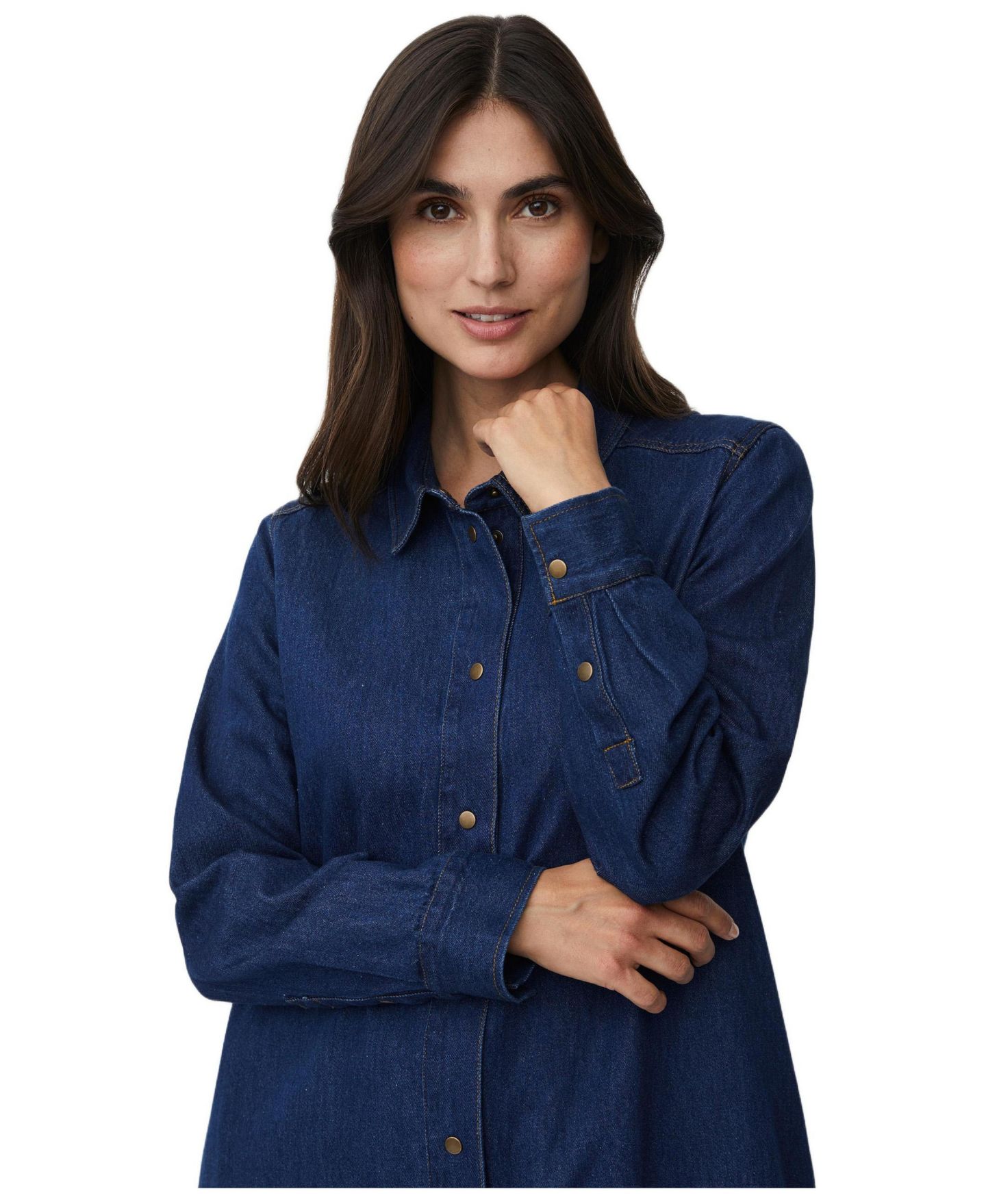 Женская рубашка Masai Copenhagen Denim Long Sleeve Collared Long, цвет: Тёмный джинсовый — фото 3