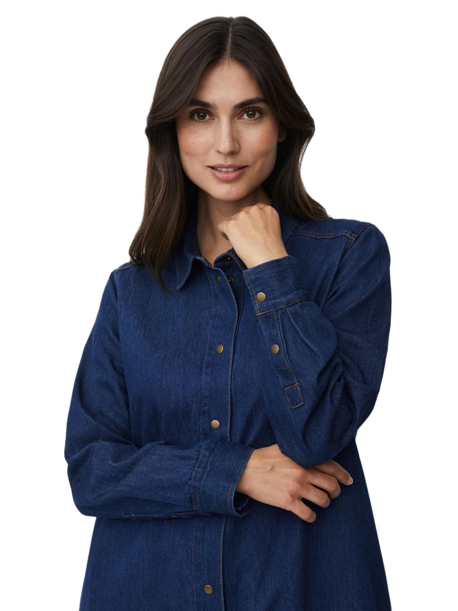 Women's Denim Long Sleeve Collared Long Shirt